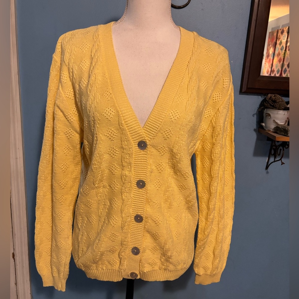 Vintage, Gallagher, Butter Yellow, V-Neck, Cardigan Sweater